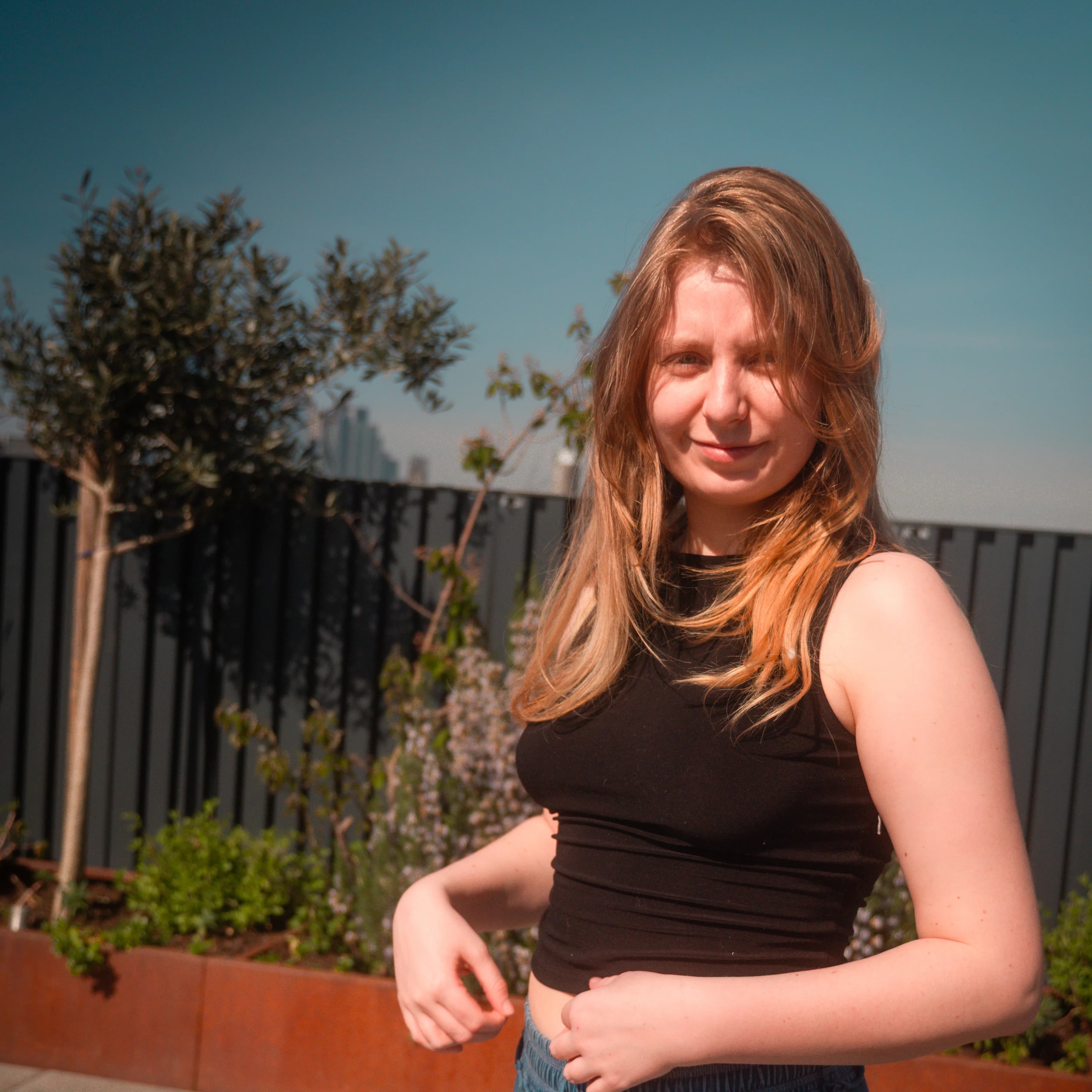 Tia from Clash on the studio roof