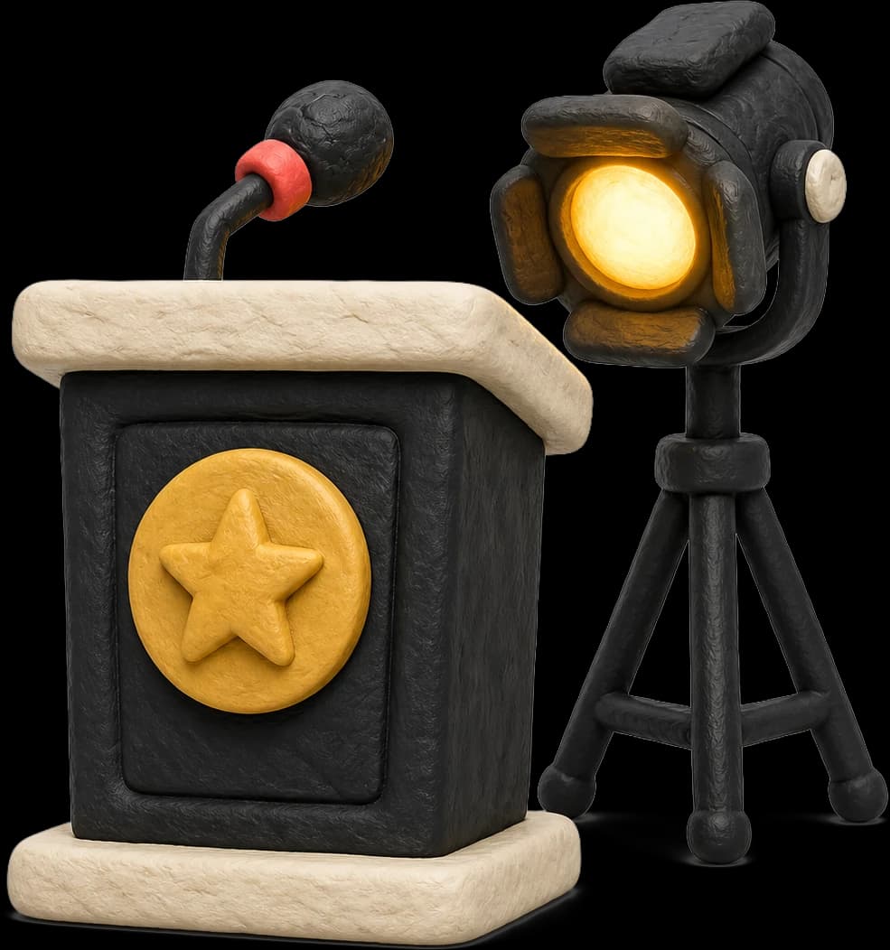 Clay scene: lectern with stage spotlight
