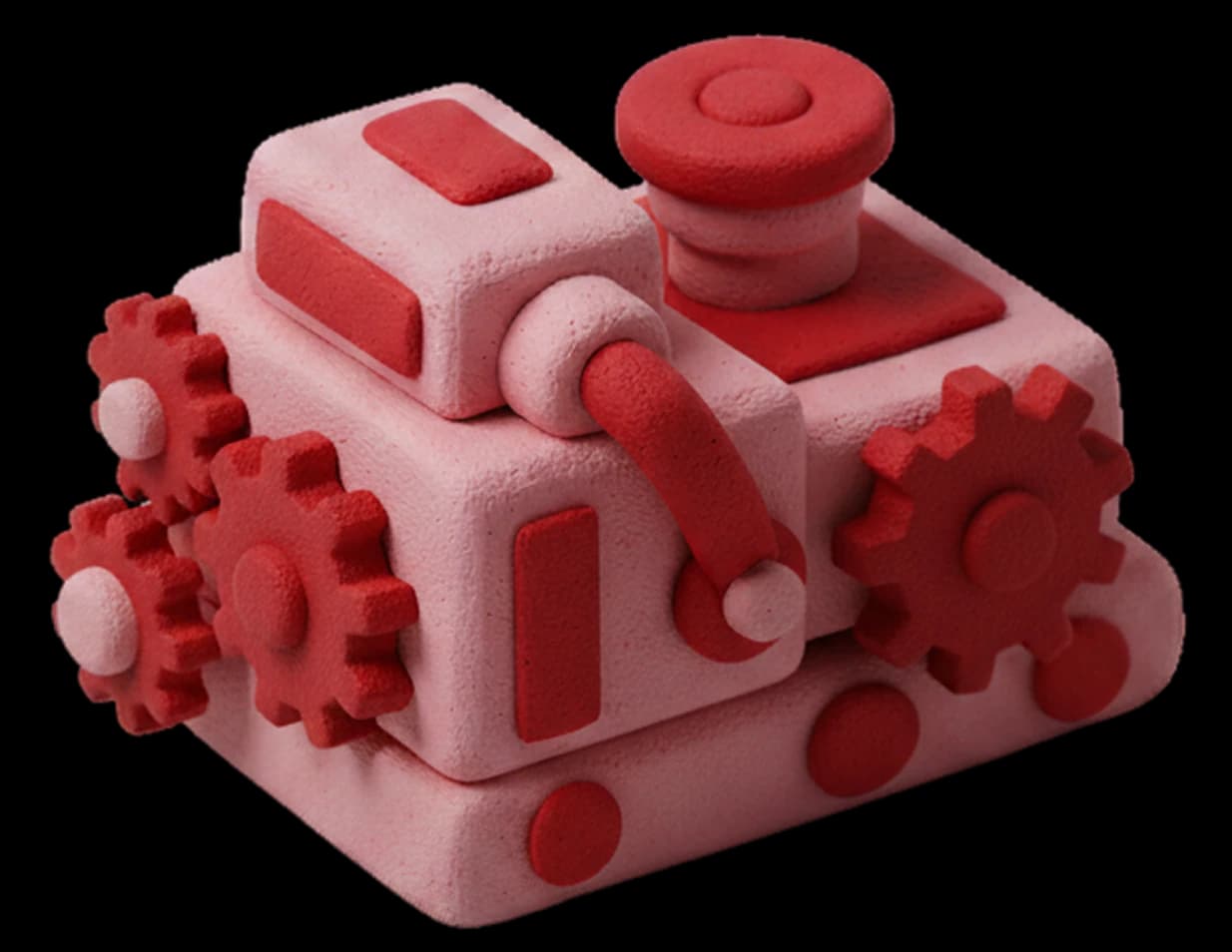 3D clay machinery representing entity architecture