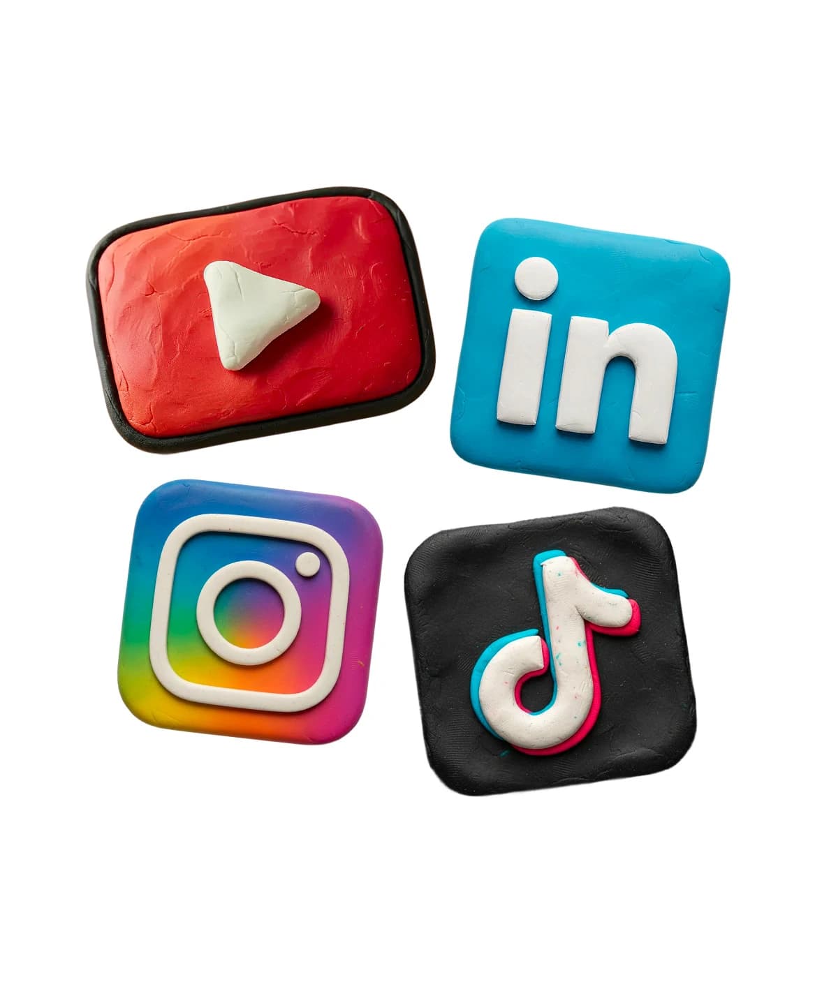 Clay social media icons representing content creation